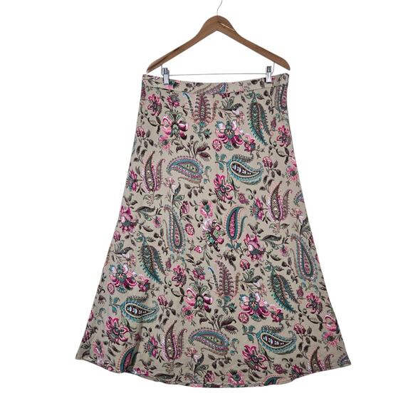 VTG East 5th Linen Blend Paisley Maxi Skirt sz 16W* Tan Beige Multi Floral Boho - Picture 1 of 12